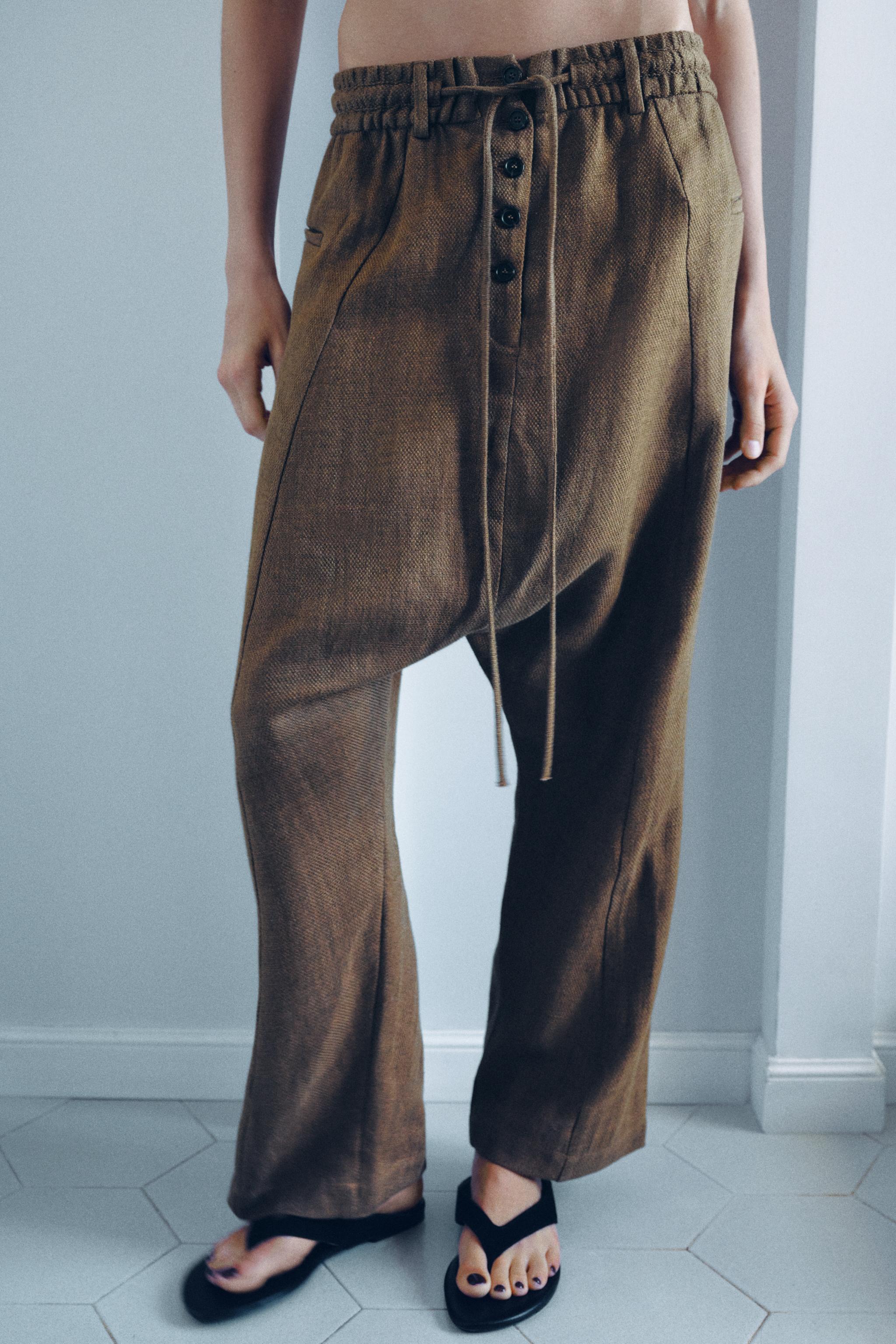 LINEN BLEND BAGGY PANTS